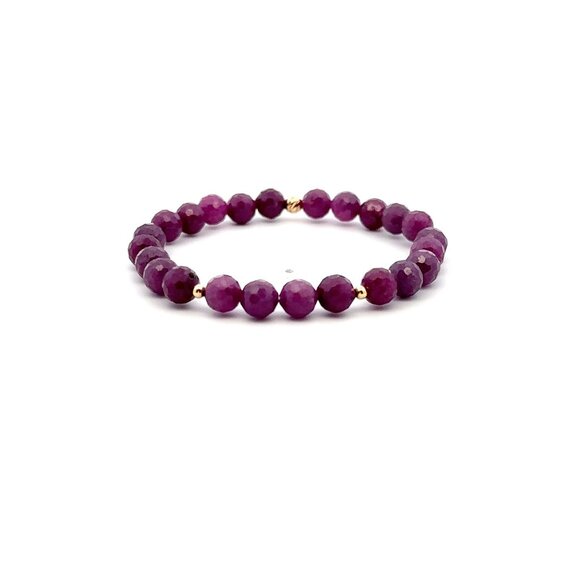 Natural Ruby Gemstones Micro Faceted Stretch Bracelet 18k Tiny Beads July Births - Picture 4 of 5